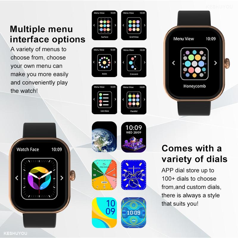 Men's & Women's Smartwatch Newest 2.01” HD Touch Screen Receive/Dial Calls Play Music Sedentary Reminder Alarm Clock Stopwatch Calculator IP68 Waterproof Multiple Sport Modes DIY Wallpaper Gift for Android & iPhone