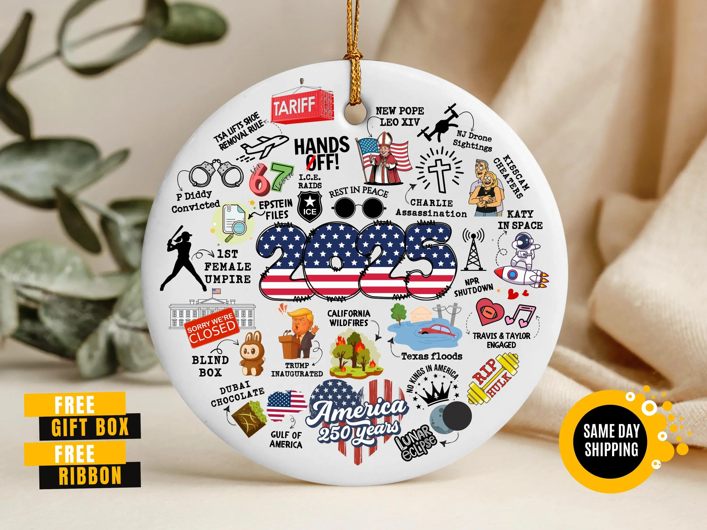 2025 Year in Review Christmas Ornament, Funny Political Christmas Tree Decor, Major Notable Events Remember Gifts, Year to Remember Ornament