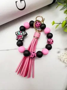 Stylish Silicone Beaded Wrist Keychain Kawaii, Colorful Leopard Print Design, Perfect Gift for Friends & Moms, Ideal for Festive Occasions