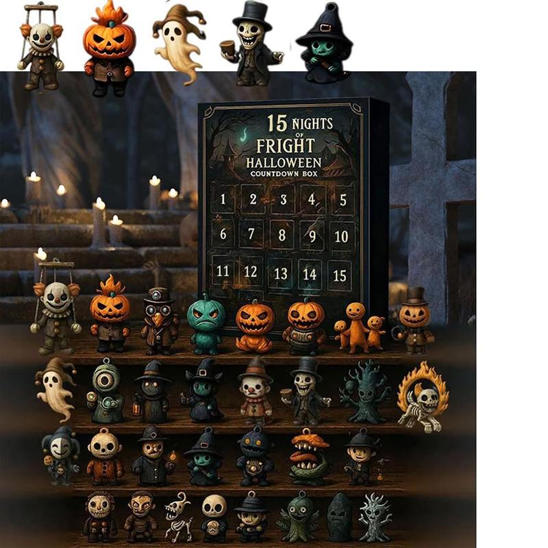 7/15/31 Nights of Fright Halloween Countdown Box 2025 - Halloween Spooky Advent Calendar Gift Set with Collectible Horror Figurines, Scary Ornaments & Party Decor for Adults, Teens, Haunted House Fans