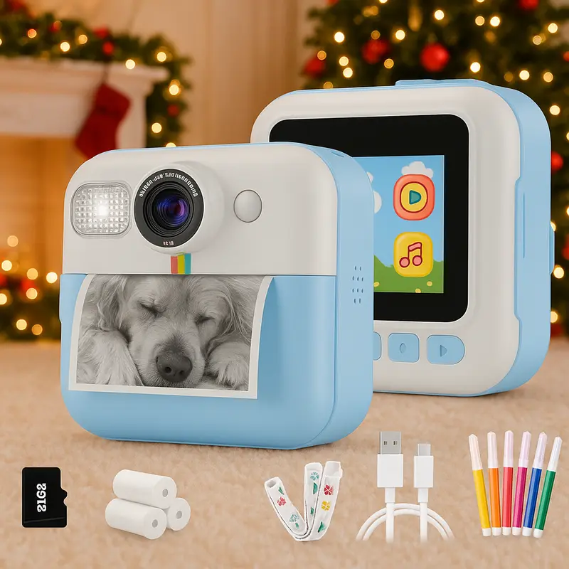 Kids' Digital Instant Print Camera - 1080P Portable Digital Camera Toy for 7+ Years Boys, 32G SD Card, 3 Rolls Print Paper, BPA-Free Paper, 1500mAh Rechargeable Blue Festival Gift (Christmas, Kids Christmas Gifts Girls)