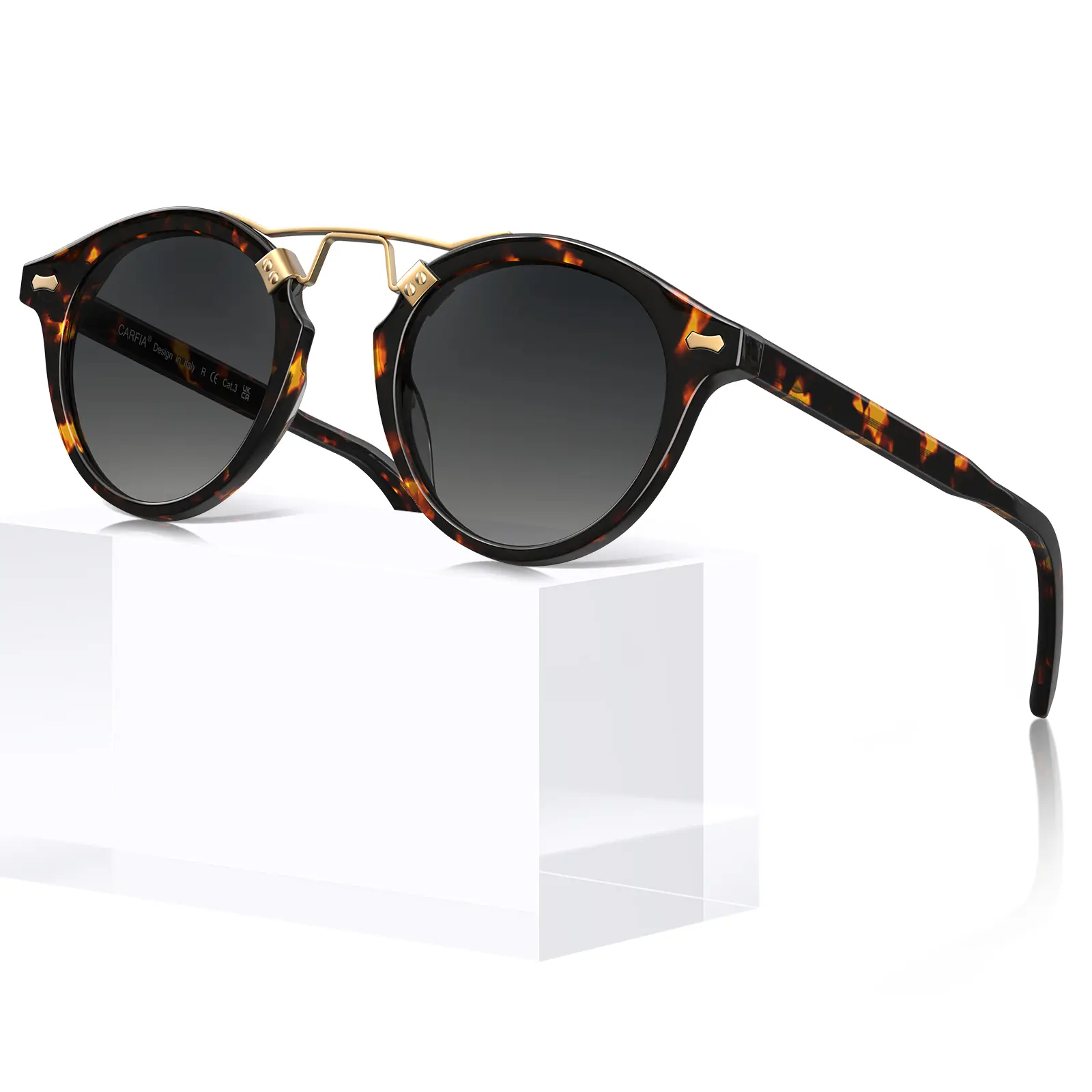 CARFIA Italian Acetate Full-Rim Tortoiseshell Polarized Sunglasses for Small-Face Women - UV Protection, Retro Shades for Driving & 2026 Summer Beach Use, Sunglasses For Women, Womens Sunglasses, Polarized Women's Sunglasses, Round