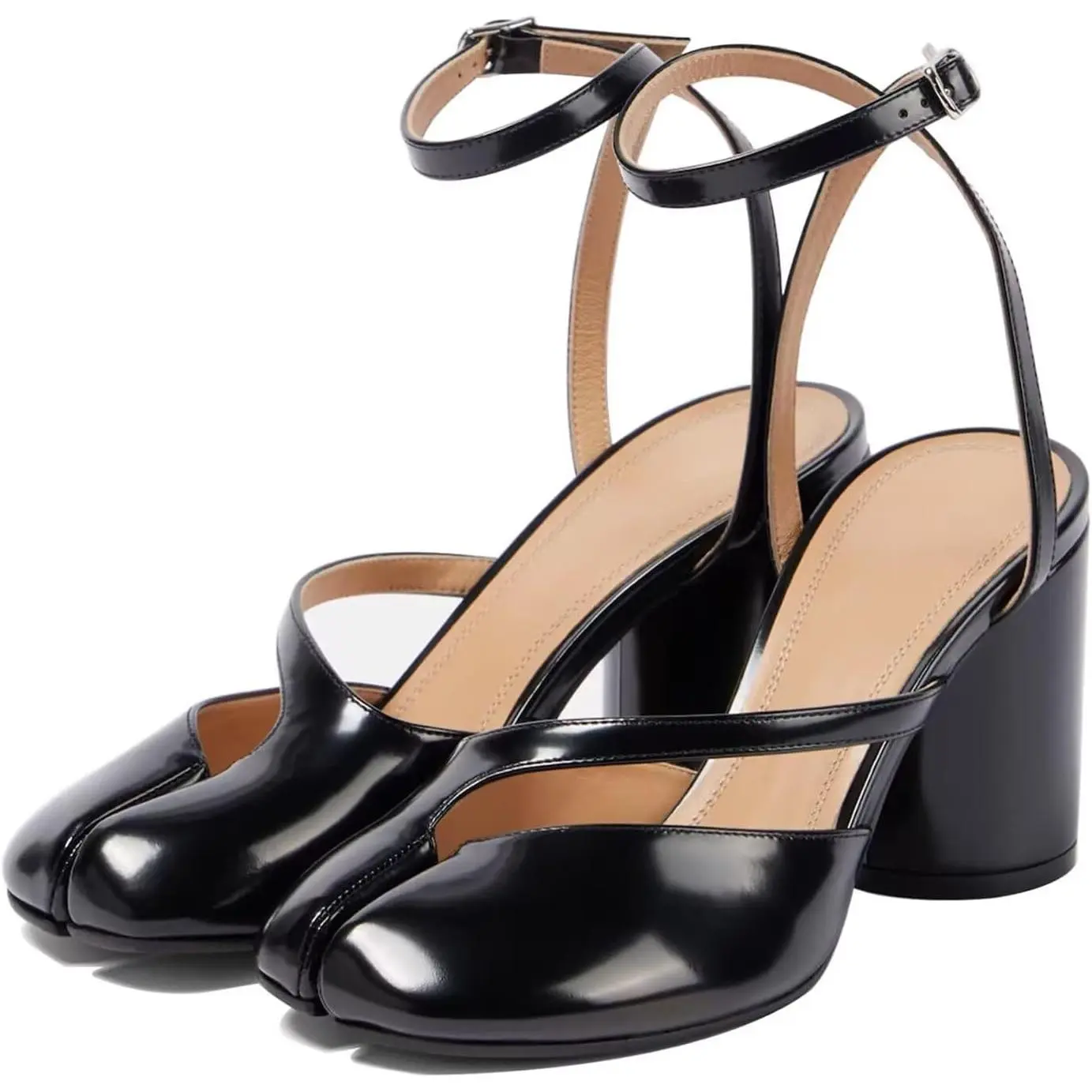Women's Split Toe Tabi Pumps with Chunky Block Heel, Slingback Ankle Strap Dress Shoes with Adjustable Buckle and Padded Rubber Sole, Fashion, Footwear, Party Wear, Adjustable Strap, Mid Heel, Walking Shoes