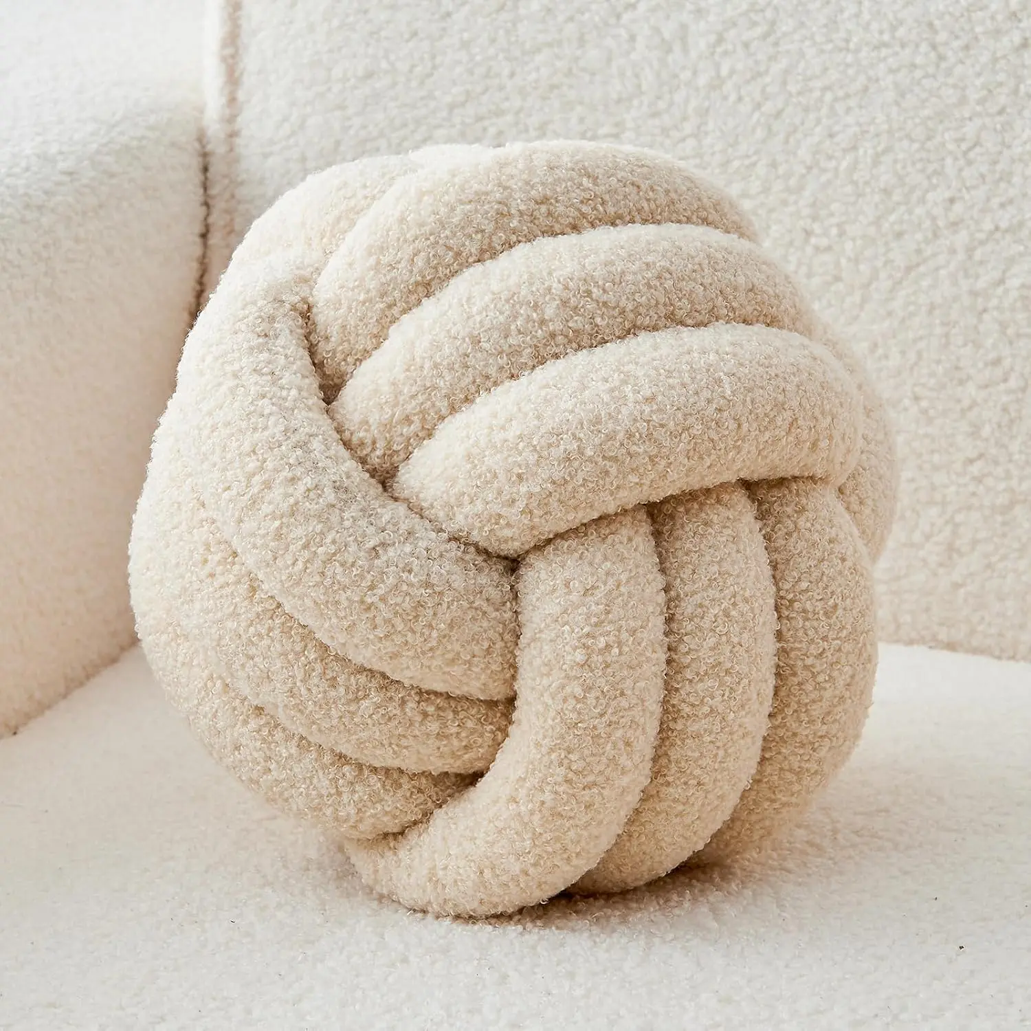 Decorative Throw Knot Pillow Ball for  Chair Sofa Couch Bed Aesthetic Round Decor Pillows Lambswool Knotted Pillow Cushion (Beige, 8inches)