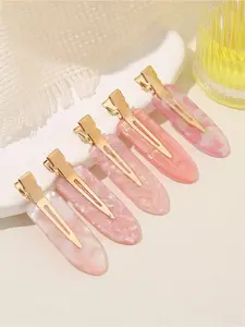 5pcs Girls Seamless Flat Hair Clips, Bangs Clip, Makeup Styling Clip, Side Snap Clip, Cute Plain Design, All Seasons Use