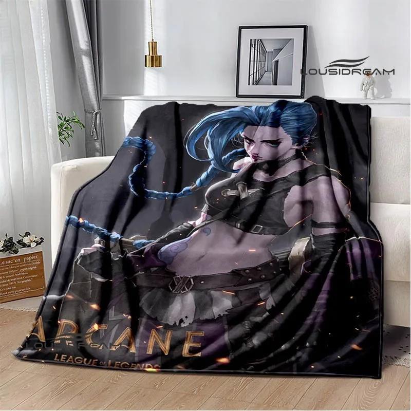 Hot Anime Arcane HD Blanket Cool Jinx Throw Blanket for Home Bedroom Bed Sofa Travel Office Warm Blanket for Winter