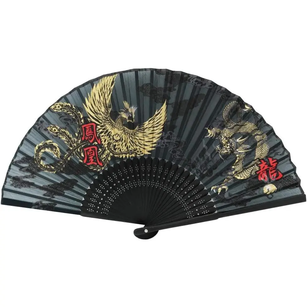 Folding Fan [ Import] Hand Fans for Women Foldable,  Fan,  Design, Handmade , Silk Fan, 8.6" (22cm), Abanicos de Mano (740 (Phoenix, Dragon))