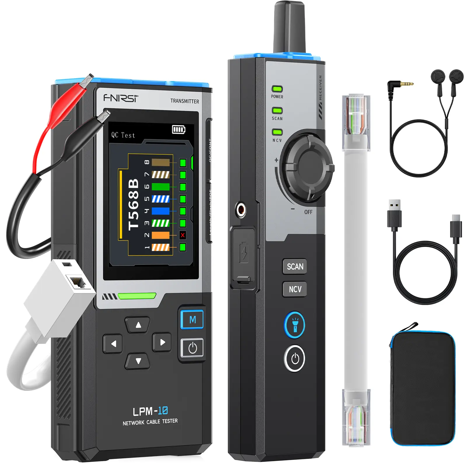 FNIRSI LPM-10A Multifunctional Network Cable Tracker with 2.4-inch Color Screen PoE Detection & Type-C Charging