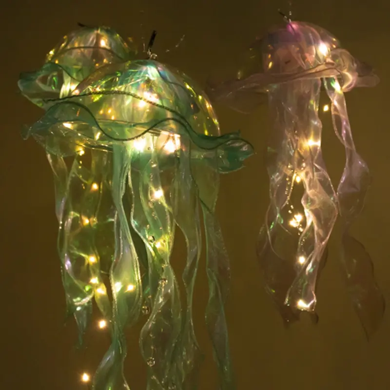 6-Pack Jellyfish-Shape LED Hanging Ornaments, 17in Blue Purple Mood Lighting with 3 Flashing Modes & Organza Ribbon, Aesthetic Room Decor, Girly Room Stuff, Mermaid Vibes for Party & Home Accents