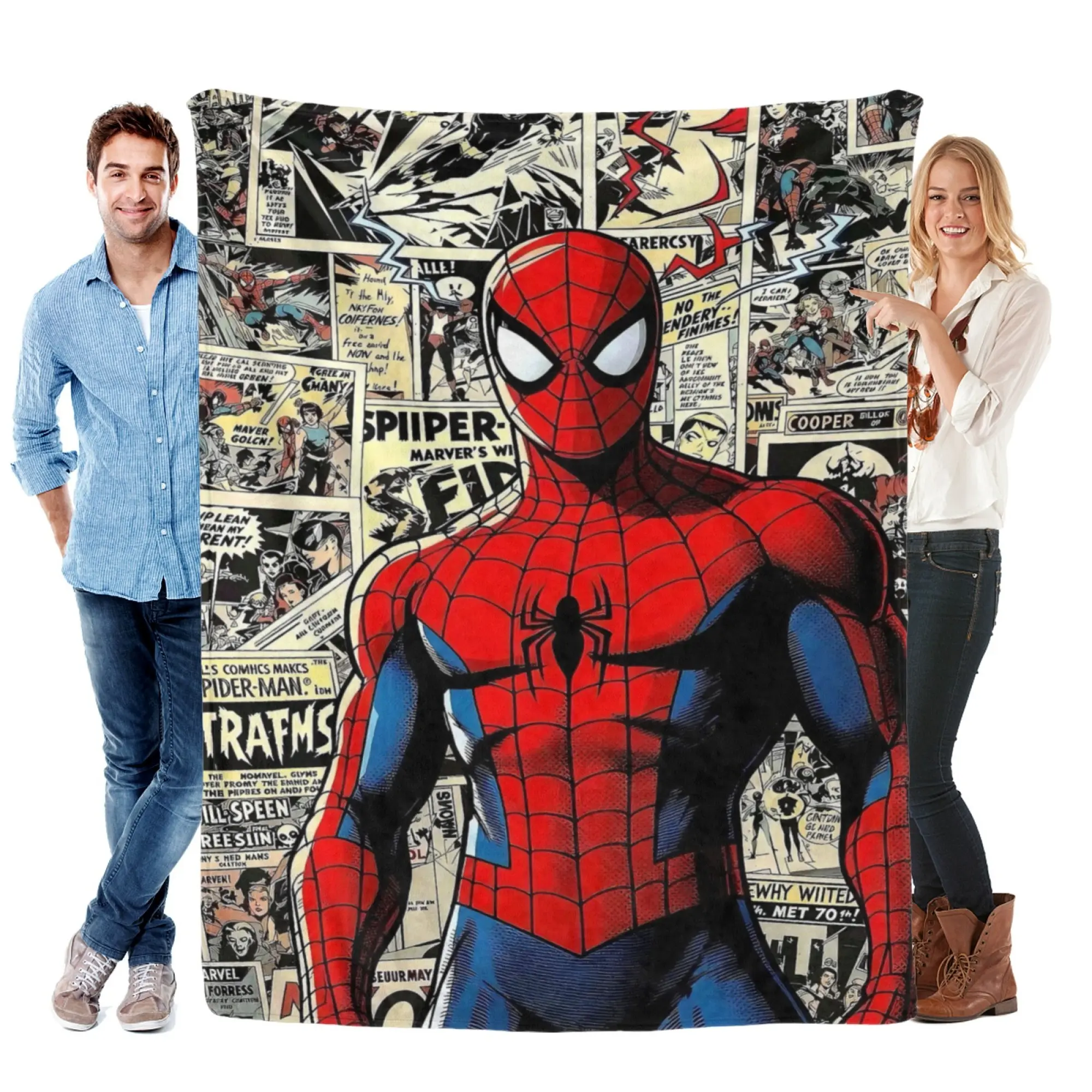 [SummerVibes] MARVEL CLASSIC Spider-Man Retro Comic Flannel Blanket - Soft Cozy 2D Print Superhero Throw for Home Bedroom Decor, Couch & Fans Gift