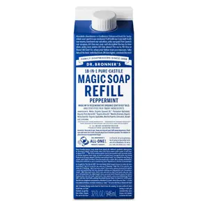 Dr. Bronner's Pure-Castile Liquid Magic Soap Refill - Made with Regenerative Organic Certified Oils, 86% Less Plastic - 18-in-1 Uses for Face, Body Wash, Hand Soap Refill & More - Peppermint, 32oz