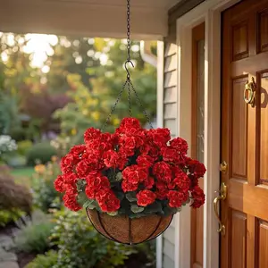 3 pieces of spring artificial flower hydrangea plants for decoration, UV-resistant decorative plants, no maintenance required, suitable for garden, porch entrance, balcony flower basket decoration (red)
