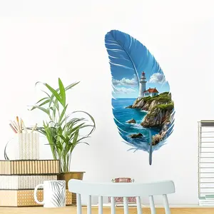 Modern Wall Stickers, Lighthouse Ocean Theme, Feather Design, Perfect for Bedroom Decor, Dorm Room, Aesthetic Spaces, Removable PVC Decals