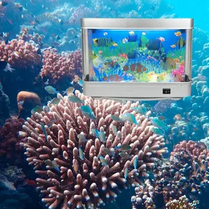 Plug Artificial Aquarium Lamp, LED Virtual Fake Fish Tank with Moving Marine Life Animation, Ocean in Motion, Relaxing Ocean Scene Night Light