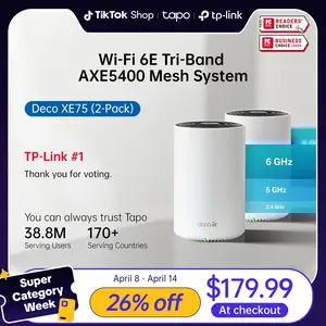 TP-Link Deco XE75 (2 pack ) Wi-Fi 6E Tri-Band AXE5400 Mesh System | 5500 Sq.Ft Whole-Home Coverage | 5400Mbps Tri-Band | AI Smart Mesh | 6GHz Zero Lag Gaming Travel Router