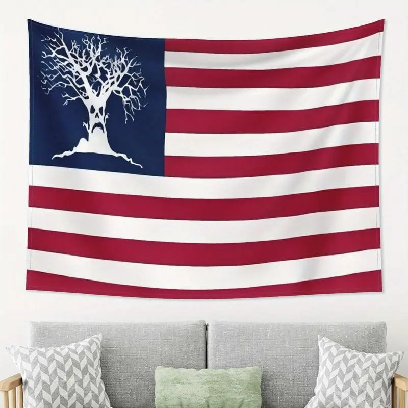 Large Patriotic Synthetic Tapestry - Sematary Haunted Mound Harold The Tree Design, Washable Polyester with Striped Border, Ideal Wall Decor for Bedroom, Unique Gift Ideas for Friends