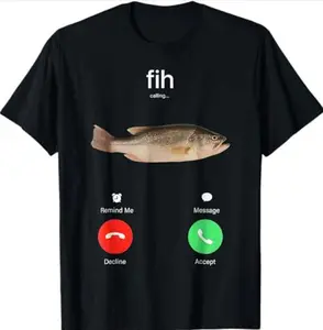 Fih Calling Remind me Message Decline Accept Phone Call Fish T-Shirt