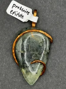 PREHNITE IN EPIDOTE | Artisan Copper Wire Wrapped Pendant | Wearable Art | Size: Large
