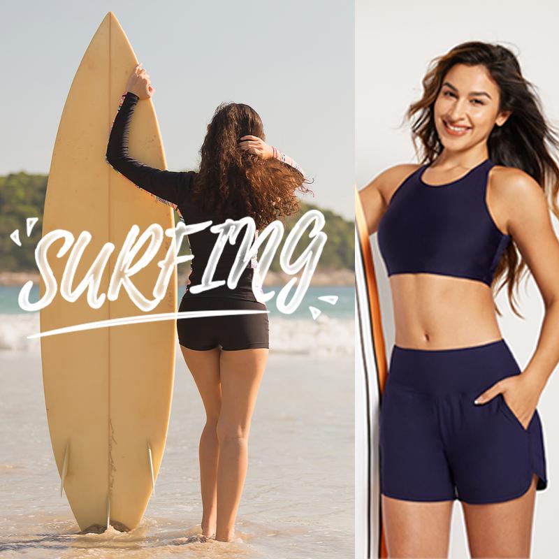 baleaf Women's 3''/5"/7''/9'' High Waisted Lightweight Board Shorts Swim/Running/Workout Quick Dry with Pockets Tankini Bottoms Bathing Suits Plus Size Bermuda Shorts