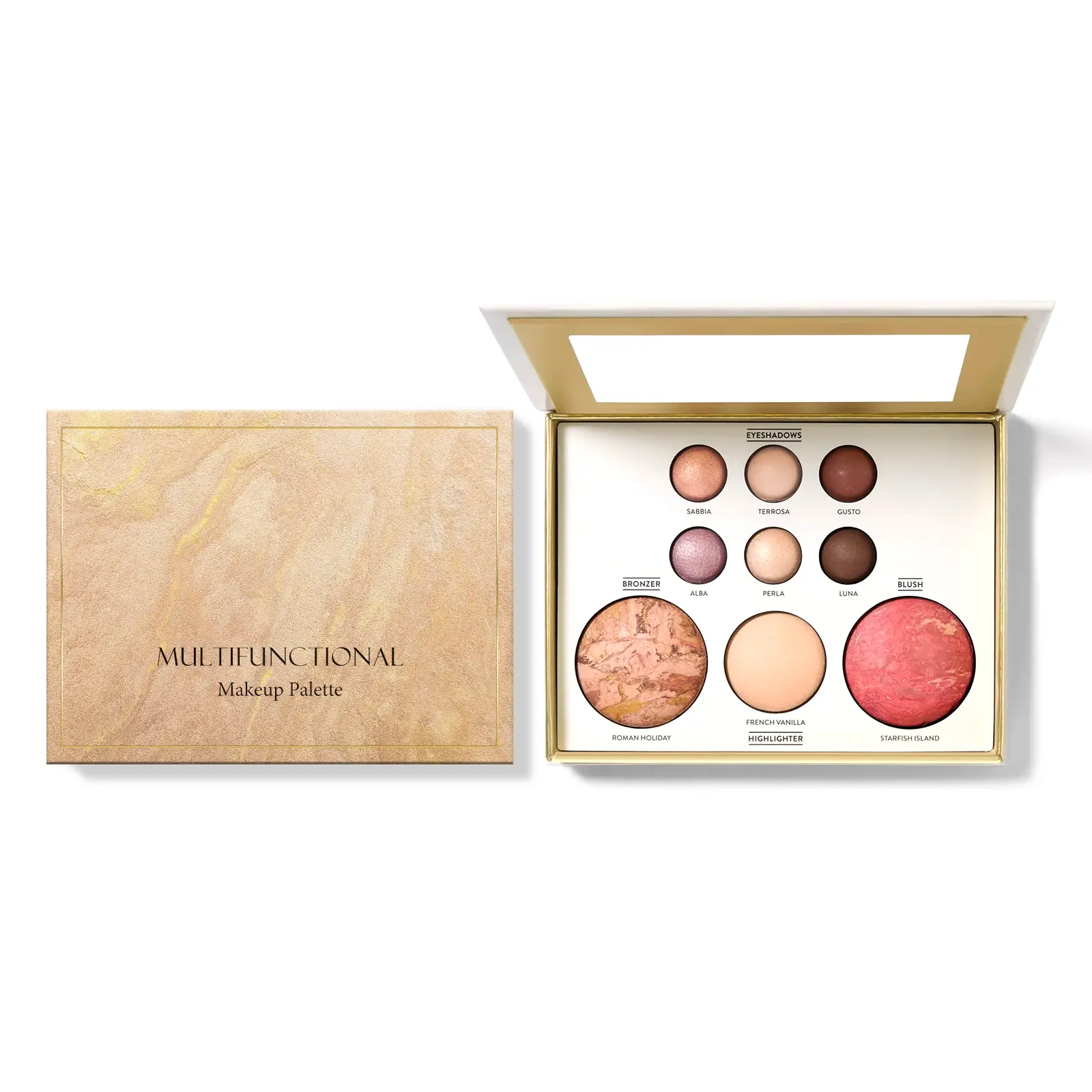 Makeup Palette - Eyeshadow, Contour, Blush & Highlighter, Shimmer Warm Tones, All-in-One Face Palette for Women
