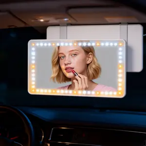 Car Visor LED Vanity Mirror, Rechargeable Touch Dimmable Makeup Mirror with 3 Color Lighting Modes, Large Detachable Sun Visor Mirror for Truck SUV Car Accessories (White)