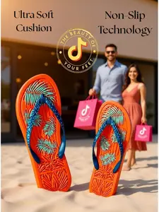 Ultra-Soft Non-Slip Custom Tropical Flip-Flops – Orange Palm Fronds