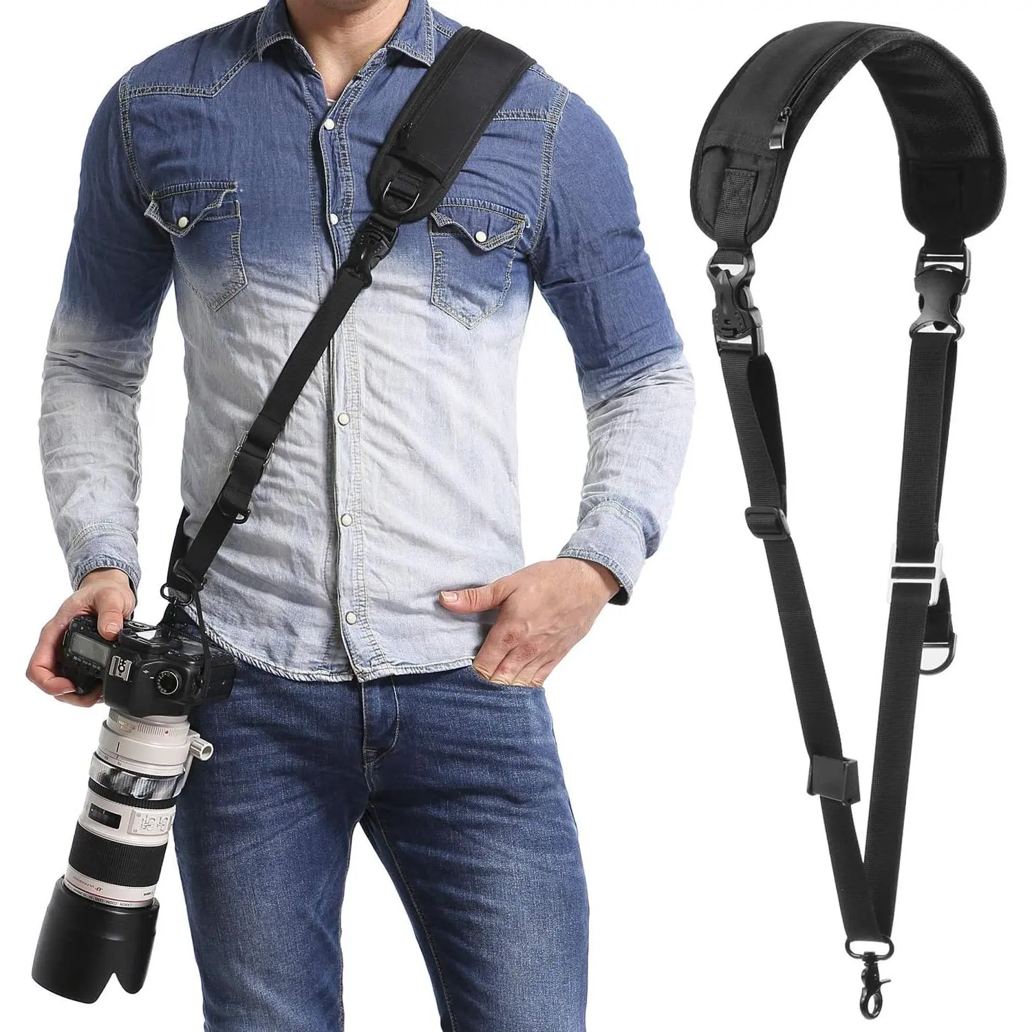 Rapid Camera  Strap with Quick Release and Safety Tether, Adjustable  Sling Strap for    Olympus DSLR - Black