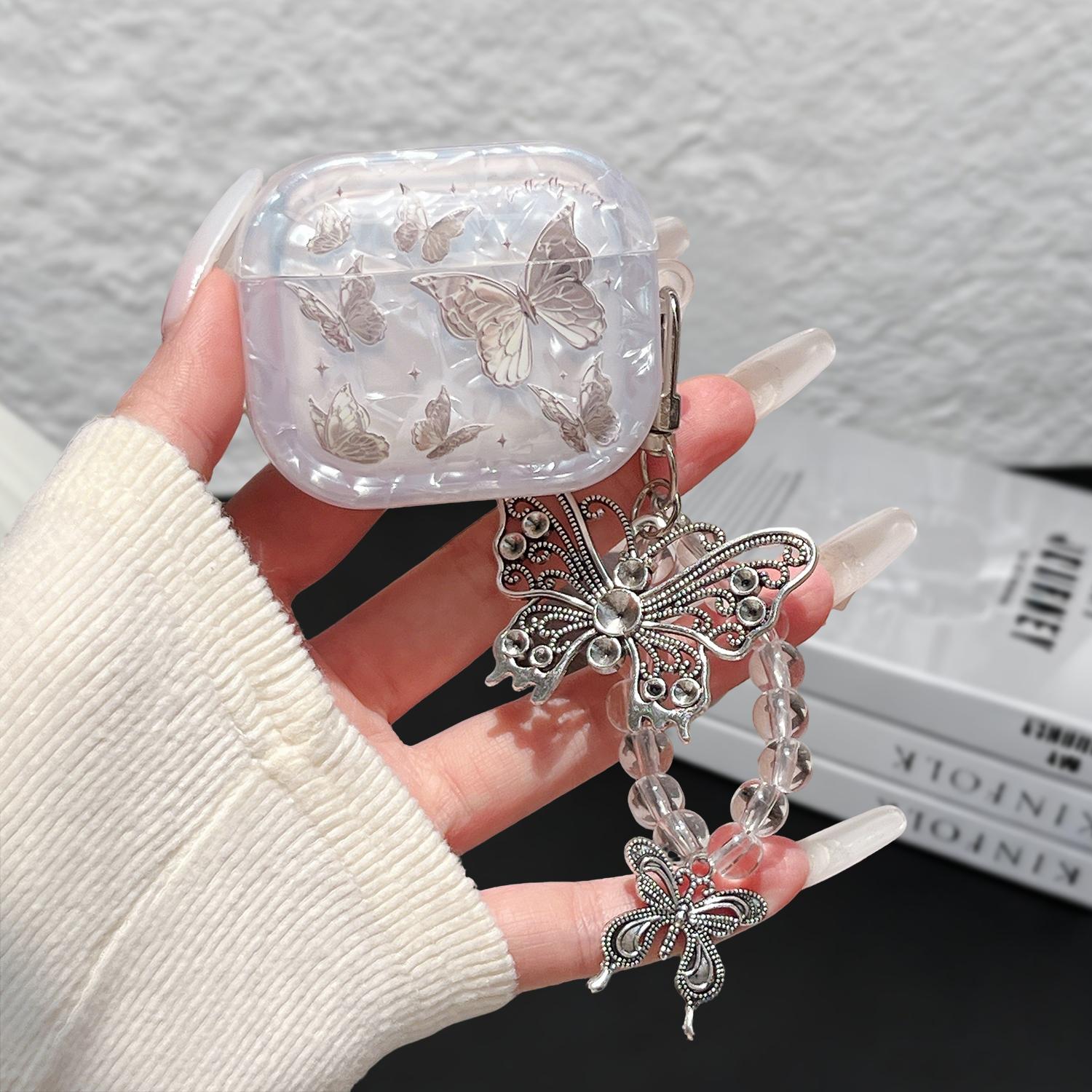 [Free!!Ship!] Butterfly Earphone Case for AirPods 4 Pro 3 2 1 Cute Pearl Shell Design Case with Butterfly Lanyard Shockproof Protective Cover Ideal Gift for Women Girl