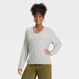 Women's Knit Ribbed Cardigan - Universal Thread Heather Gray L