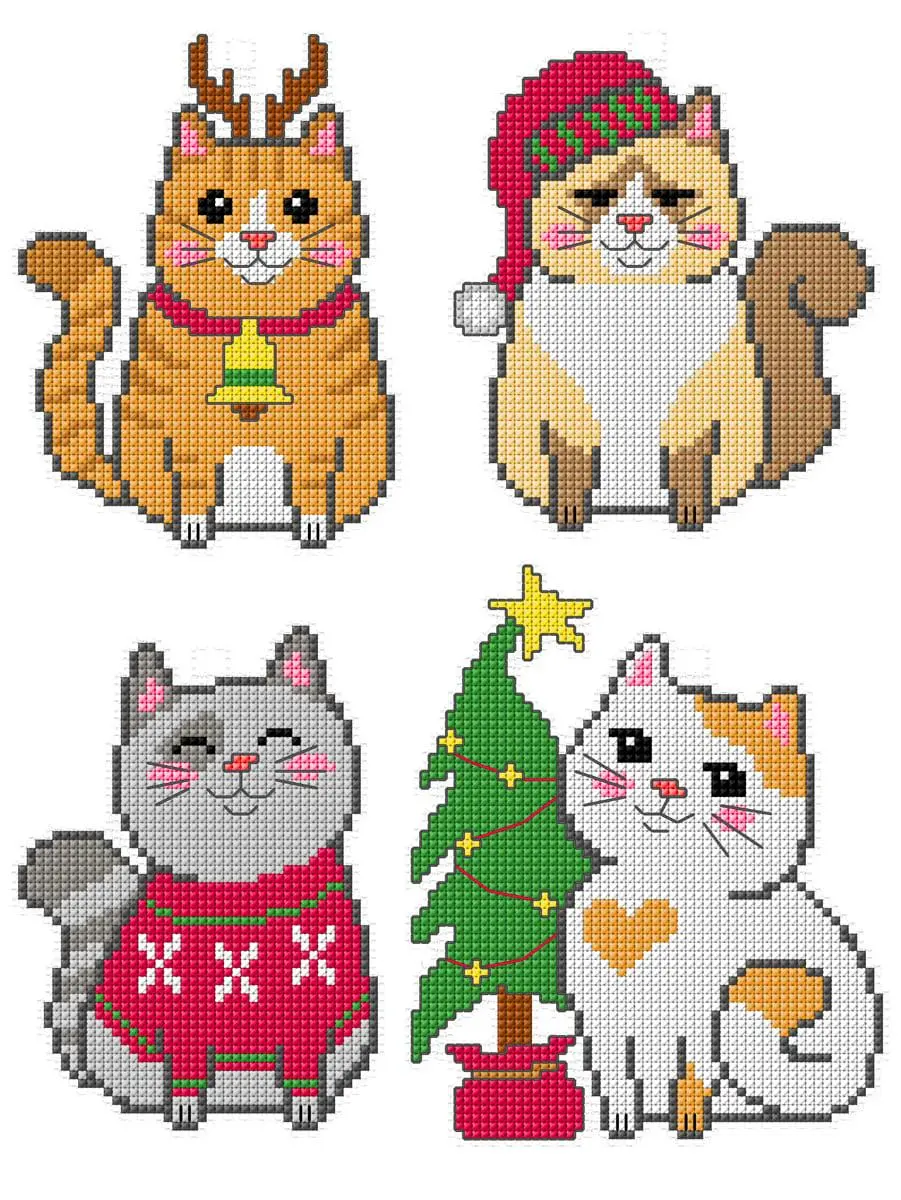 Christmas Cats Plastic Canvas Counted Cross Stitch Kit by Orchidea 7689