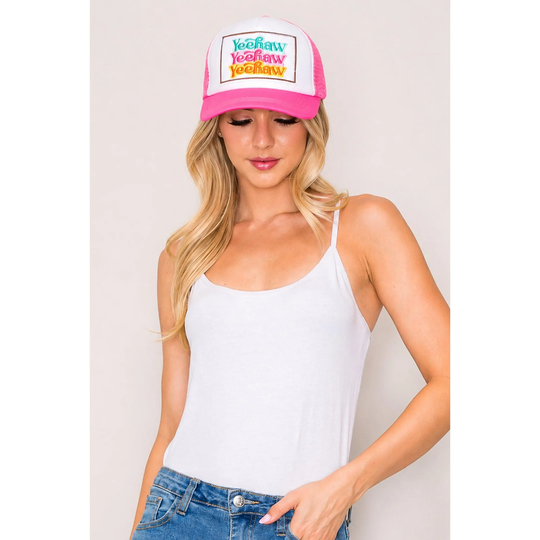 SP Sophia Collection Dolly Western "Yeehaw" Colorful Mesh Trucker Hat, Stylish Fashion Clothes Accessory, Trucker Hats