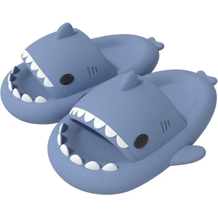 Cute Cartoon Graffiti Slides Slippers Shark Slides for Women Men Soft Slippers open-toe Shark sandal Cushioned Slides Beach Pool Shower Cruise Slippers with Comfy Thick Sole