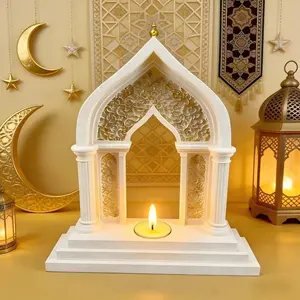 1 PC Ramadan Mosque Arch Candle Holder Decor | Islamic Table Centerpiece Lantern Ornament | Festive Home Religious Decoration Gift