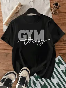 GYM Two-Row Lettering Loose Fit Fashionable Versatile Sports Crew Neck Short Sleeve Top