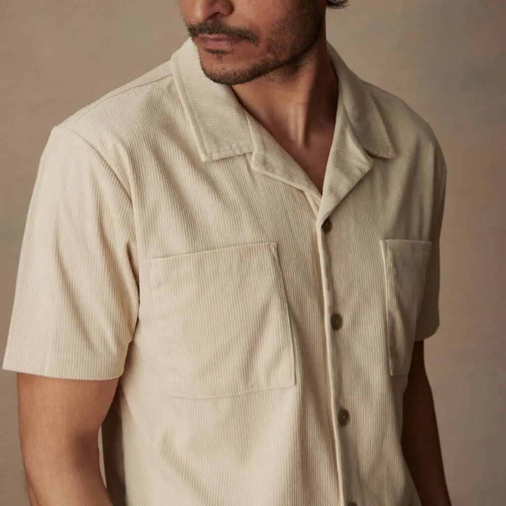 Short Sleeve Corduroy Cabana Shirt in Cream