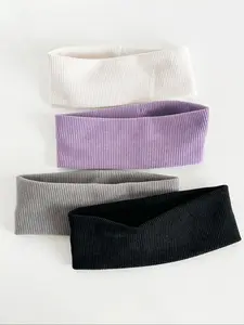Women's Wide Elastic Hair Tie Set, 4pcs Knitted Headbands for Makeup & Daily Use, Versatile All-Season Sports Accessories