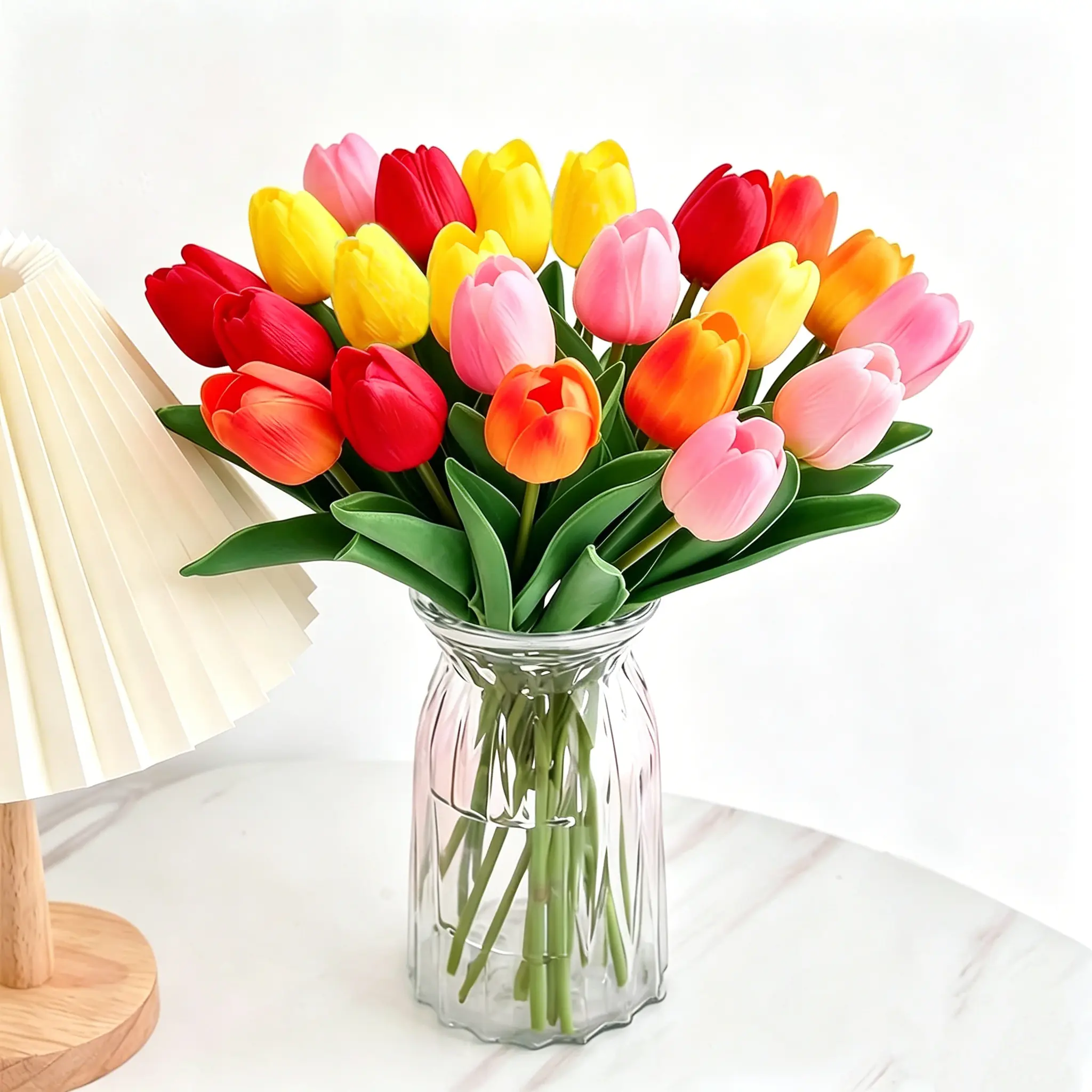 20-Piece Colorful Artificial Tulip Bouquet – Complete Flower Language Set(5 Sunset Red, 5 Red, 5 Pink, 5 Yellow)