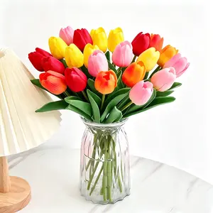 20-Piece Colorful Artificial Tulip Bouquet – Complete Flower Language Set(5 Sunset Red, 5 Red, 5 Pink, 5 Yellow)