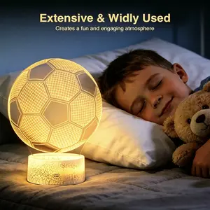 Qawtor Soccer Ball Night Light for Kids, 3D Illusion LED Lamp, 16 Color Changing Lights, 4 Lighting Modes, 1-24H Timer, USB or Battery Powered, Bedroom Decor, Nursery Light, Soccer Gifts for Boys Girls, Summervibes