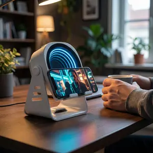 4-in-1 Smart Wireless Speaker Stand, 360°Flexible Angle, Power Bank Included, RGB Atmosphere Light, Gift for Men & Women