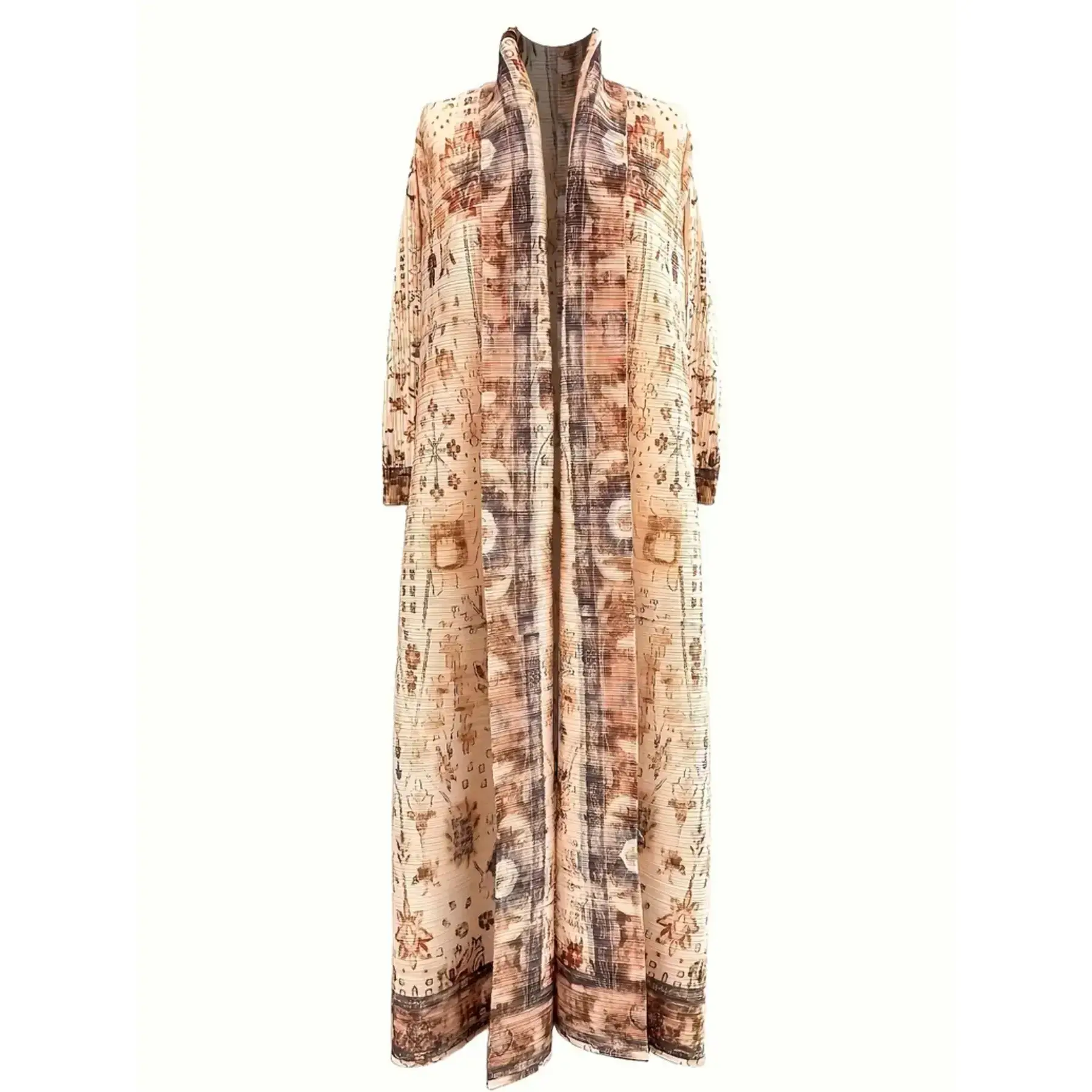 Women's Abaya Robe National Ethnic Style Printed Woven Pleated Long Cape Coat 2025 Autumn Winter New Women's Large Lapel Lace-up Cardigan Top Women's Abaya Robe National Ethnic Style Printed Woven Pleated Long Cape Coat 2025 Autumn Winter New Women's Large Lapel Lace-up Cardigan Top