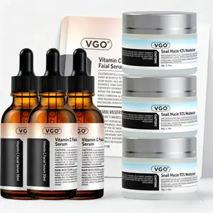 【Buy 30ml Vitamin C Serum Get 30ml Free】VGO Vitamin C Serum Essential Oil & Snail Mucin 92% Moisturizing Cream Duo - Deep Nourishing Skincare Set, Repairs Damaged Skin Barrier, Fades Acne Scars & Fine Lines, Delivers Dewy Glow & Long-Lasting Comfort Daily