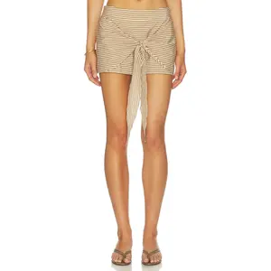 MORE TO COME Dayton Tie Mini Skort in Brown & Cream Stripe