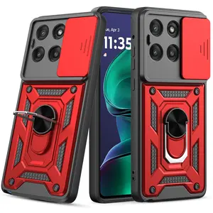 Moto G Stylus 5G 2026/2025 phone case, featuring a built-in sliding camera lens cover and ring holder, heavy-duty shockproof full-coverage protective case, red