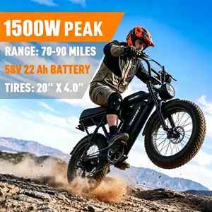 T8 Adult Fat Tire Electric Bike  | 1500W peak power  | 28MPH  | 70-90 Mile Range | 7-Speed Shimano Off-Road Mountain ebike e-bike all-terrain Dual