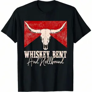 🌵"Whiskey Bent and Hellbound" Graphic Western Cactus Deserts T-Shirt for Men and Women, Oversized Short Sleeve Classic Heavy Cotton Tee, Bold Desert and Cactus Design, Perfect Casual Streetwear for Country Music Lovers, Western-Inspired Apparel