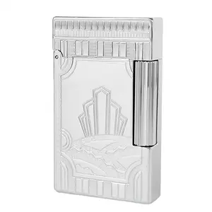 Dupont 1:1 Original Brass Gas luxury Lighter Ping Sound Gifts BF Metallic Wheel Full Body Gold Art Deco Design Engraved Ornaments