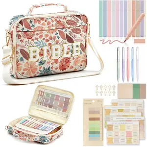 Bible Cover Case for Women, Large Bible Bag w/Shoulder Strap, Bible Study Supplies Bible Journaling Kit  Book Carrying Case with Bible Highlighters, Mothers Day Christian Gifts for Women