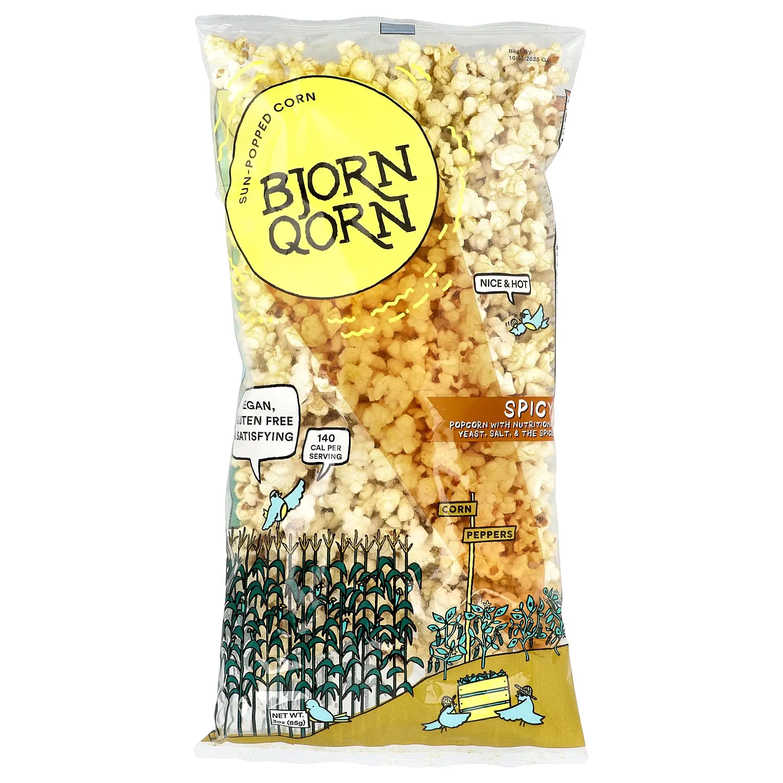 BjornQorn Sun-Popped Corn, Spicy, 3 oz (85 g)