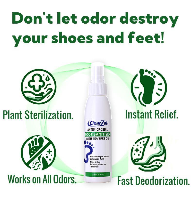 ClearZal Foot Sanitizer Spray with Tea Tree Oil, 4-Ounce Bottle ,Contains natural tea tree oil and aloe vera Long-lasting disinfectant and antibacterial spray [TAP]